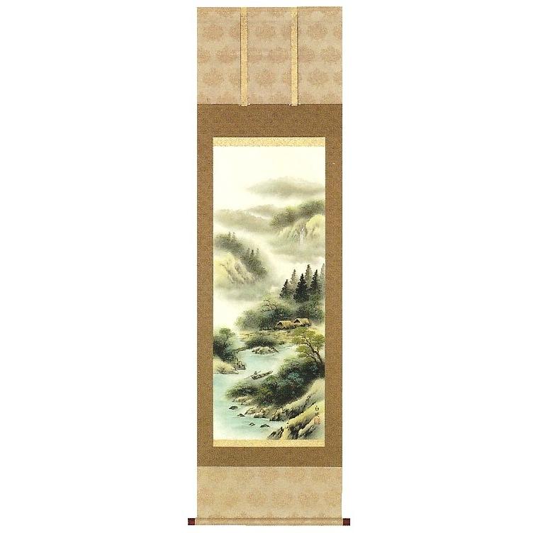 彩色山水の掛け軸　上野白映作品　高級桐箱付