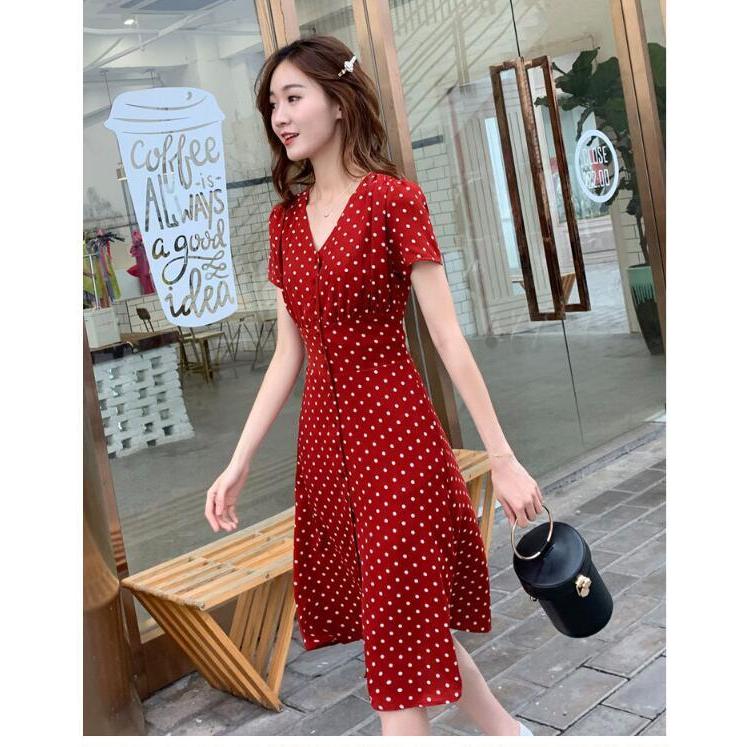 レディースワンピースドットワンピースロングレトロ五分袖ドット柄ワンピースレトロデザインかわいい水玉ワンピース赤サマーワンピース定番デザイン Hinome Cfgja327 陽の目見屋 通販 Yahoo ショッピング