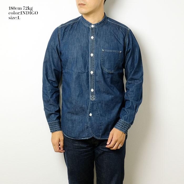 BARNS OUTFITTERS BARNS（バーンズ） バンドカラー デニムシャツ  