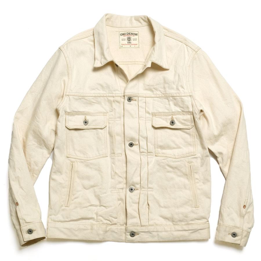 nanadecor デニムジャケット アイボリー オーガニックコットン 完売 鬼デニム（ONI DENIM） 14oz オーガニックコットン ホワイトデニム 2nd