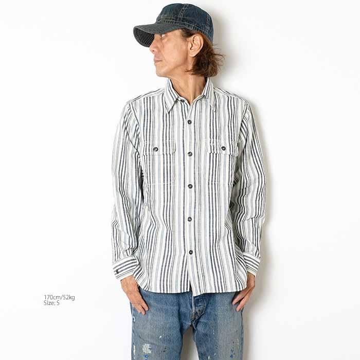 新品 45R 22SS 二重織の先染シャツ（インディゴ） ストライプ メンズ 5 SUGAR CANE シュガーケーン SC29592 フィクションロマンス 5.5oz