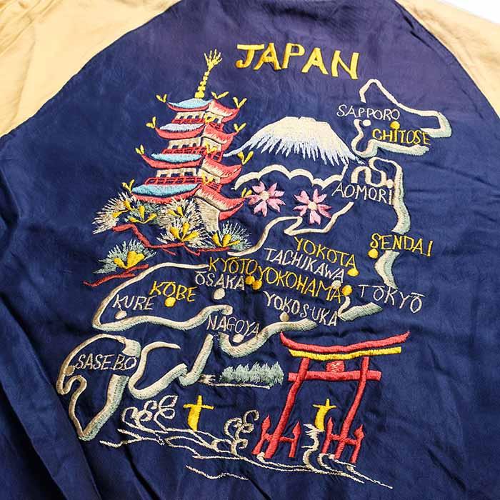 ２面用 テーラー東洋 日本限定 スカジャン vintage サテン unisex テーラー東洋スカジャンSOUVENIR JACKET「SCULL×JAPAN MAP」復刻