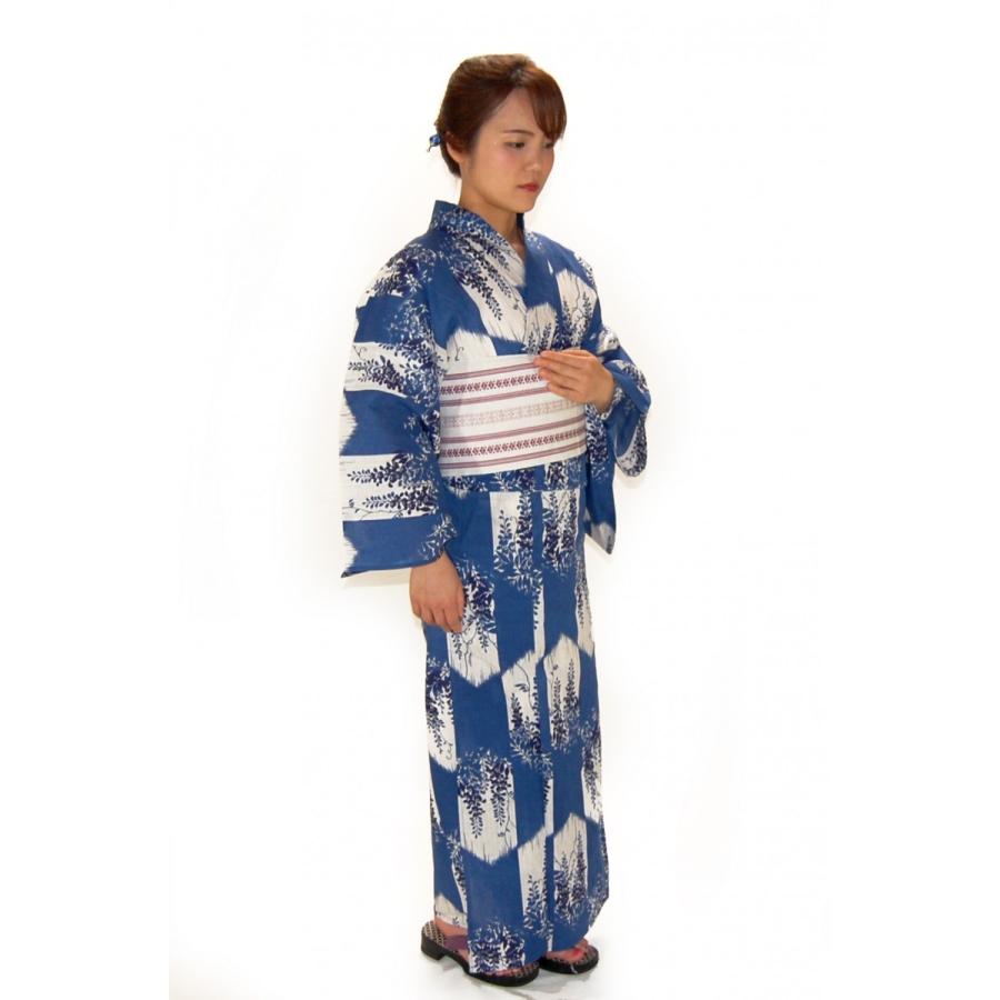 藤柄の藍染めの浴衣　yukata kimono 藤柄の藍染めの浴衣yukata kimono