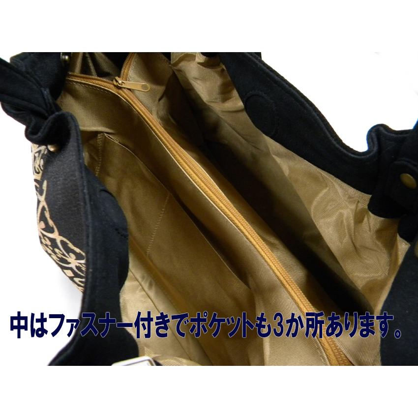 OKAJIMA 和装用バッグ 大判 Ｇライン 手描き友禅バッグ 3345 着物バッグ 黒 京都 岡重 金彩京友禅 岡重謹製｜hinoyajp2000｜06