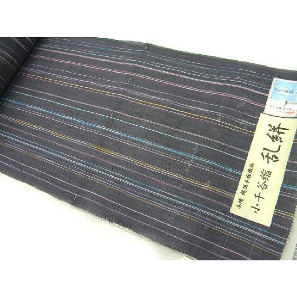 小千谷ちぢみ 乱絣 紫縞柄 本麻縮夏着物 キングサイズ 着物、浴衣