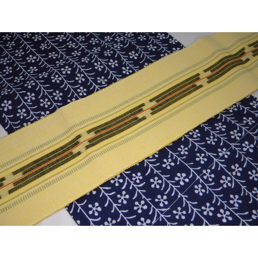 竺仙 半巾帯 みんさー織り 琉球絣 黄色 八重山ミンサー織 竺仙