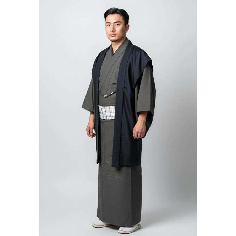 袖なし羽織 陣羽織 手織縦緯亀甲絣大島紬 ロング丈羽織 藍大島/草木染