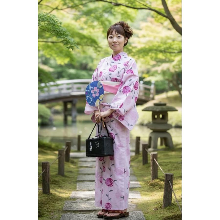 浴衣 仕立て上りプレタ浴衣 紫ピンク薔薇 川島織物 ももよくさ : 京都