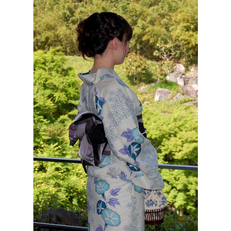 綿麻浴衣 仕立て上り浴衣 朝顔に桜 プレタ浴衣 古典柄の浴衣 S/M 綿麻浴衣 仕立て上り浴衣 朝顔に桜 プレタ浴衣 古典柄の浴衣 S/M