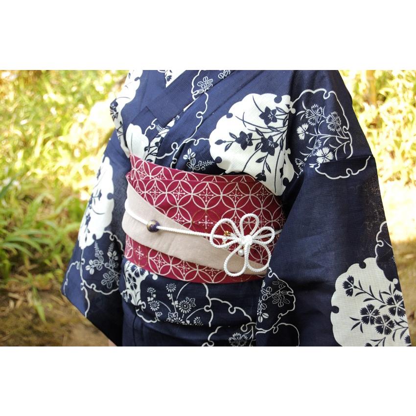 浴衣 仕立て上り浴衣 単色古典浴衣 紅梅雪輪 和柄プレタ浴衣 M/L
