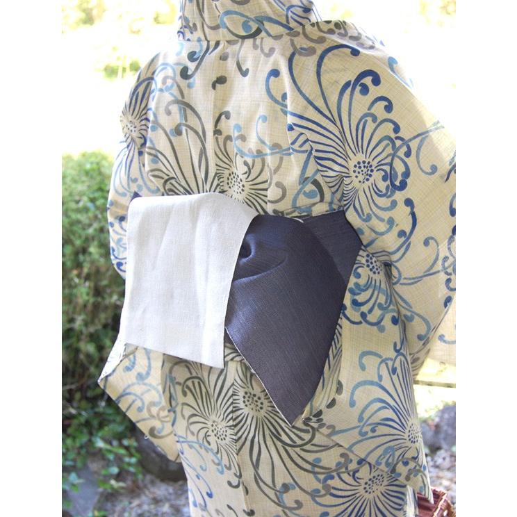 綿麻浴衣（仕立て上り）新品未使用　呉服屋処分品 綿麻浴衣 仕立て上り浴衣 綿紬生成り糸菊 染め心 プレタ浴衣