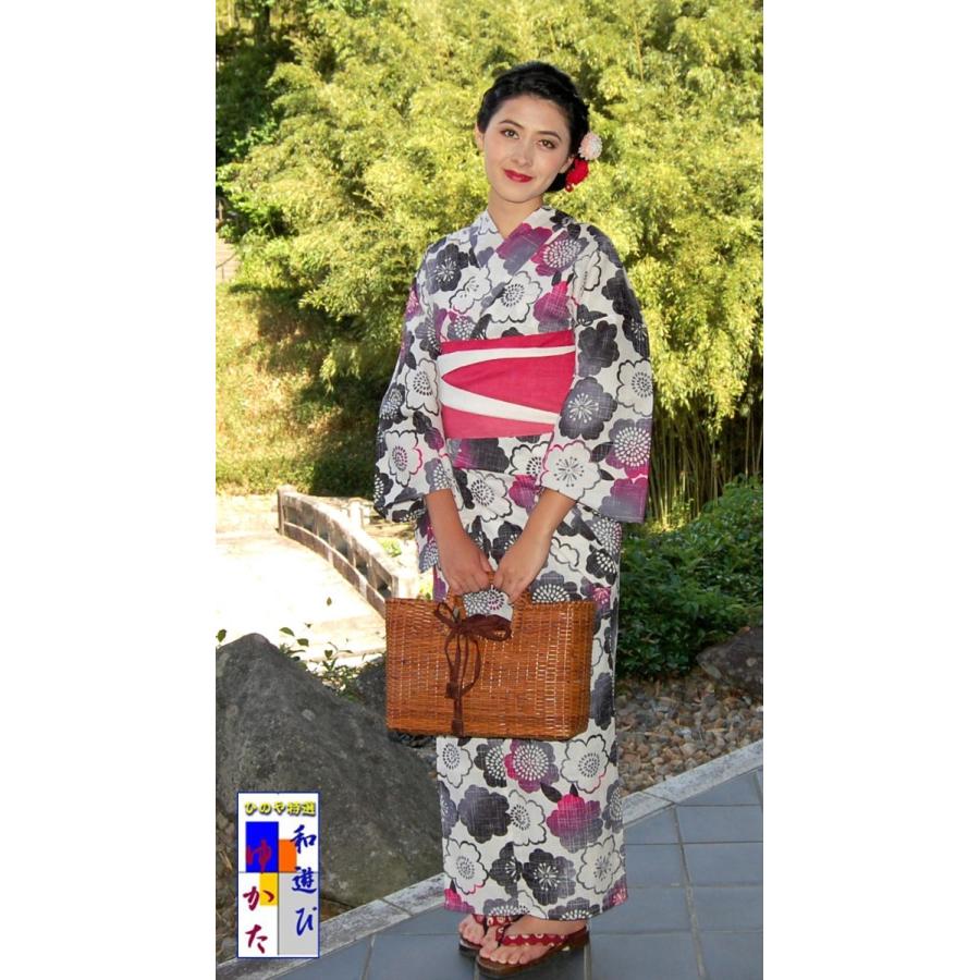 【新品】お仕立て上がり　プレタ浴衣　 綿紅梅　L07016 浴衣 仕立て上り浴衣 綿紅梅 桜柄 プレタ浴衣 フリーサイズ 浴衣単品