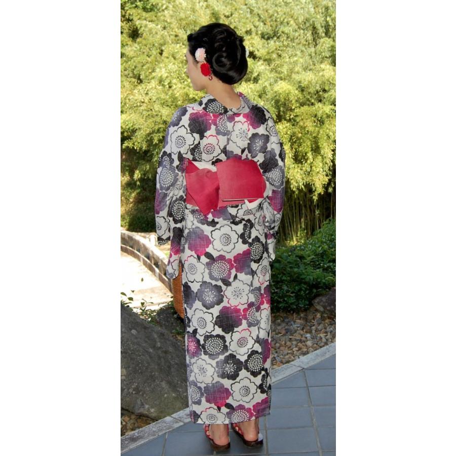 【新品】お仕立て上がり　プレタ浴衣　 綿紅梅　L07016 浴衣 仕立て上り浴衣 綿紅梅 桜柄 プレタ浴衣 フリーサイズ 浴衣単品