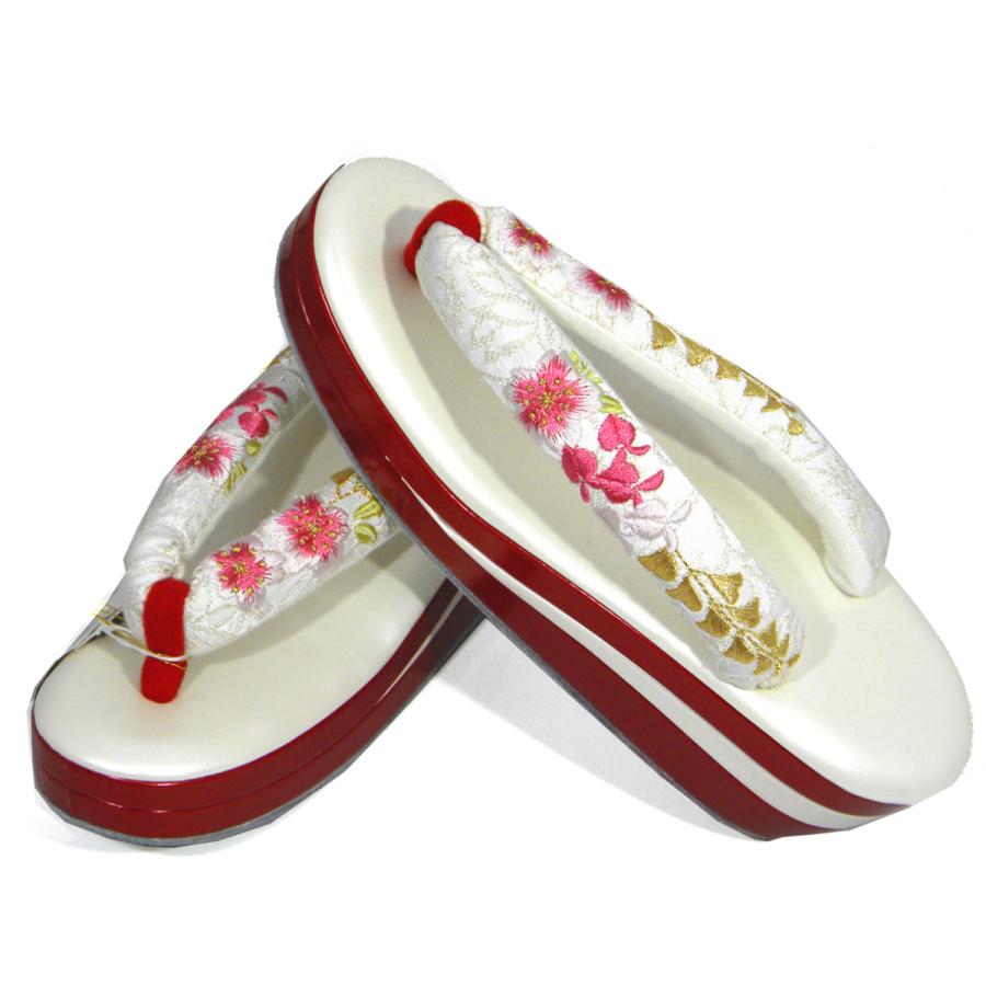 振袖用草履 ハイヒール草履 刺繍鼻緒 白X赤 ソフト鼻緒 高ヒール6cm