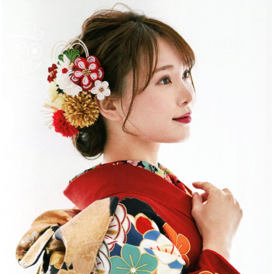 振袖用髪飾り つまみ細工 松竹梅 Uピンかんざし 15パーツ赤 鶴 arenca  