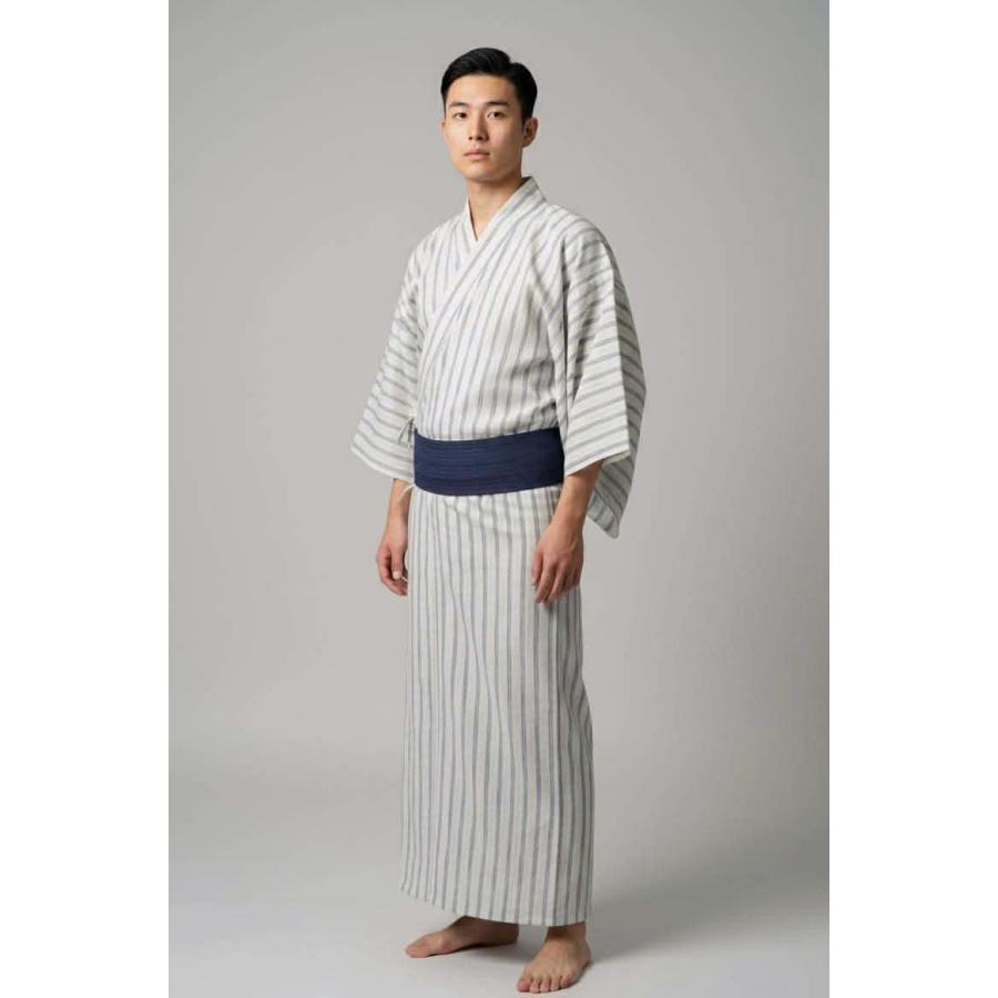 近江ちぢみ 男物浴衣仕立上り S~LLサイズ プレタ浴衣 綿麻先染め生成り 