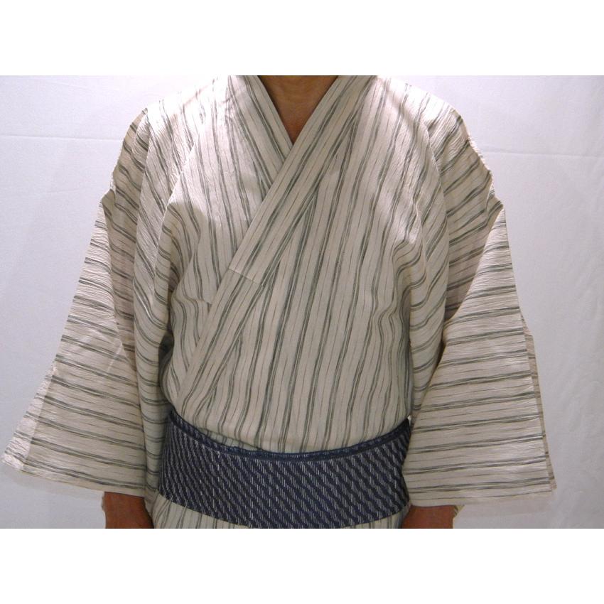 近江ちぢみ 男物浴衣仕立上り S~LLサイズ プレタ浴衣 綿麻先染め生成り