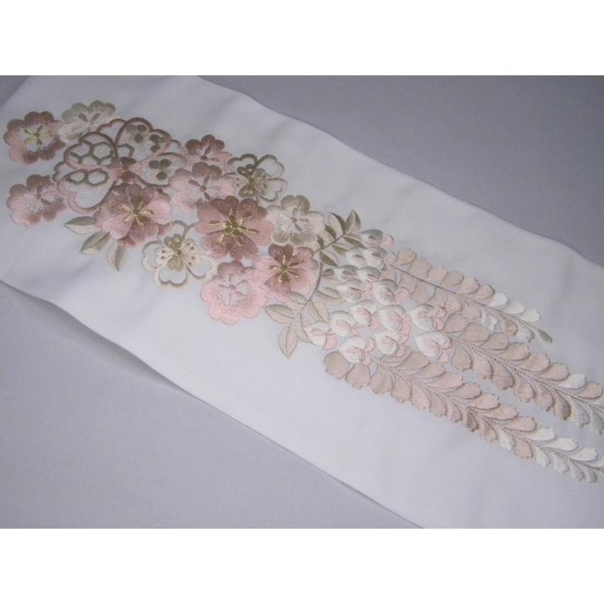 刺繍半衿 白地枝垂れ藤 シルエリー（新合繊） 振袖用・留袖