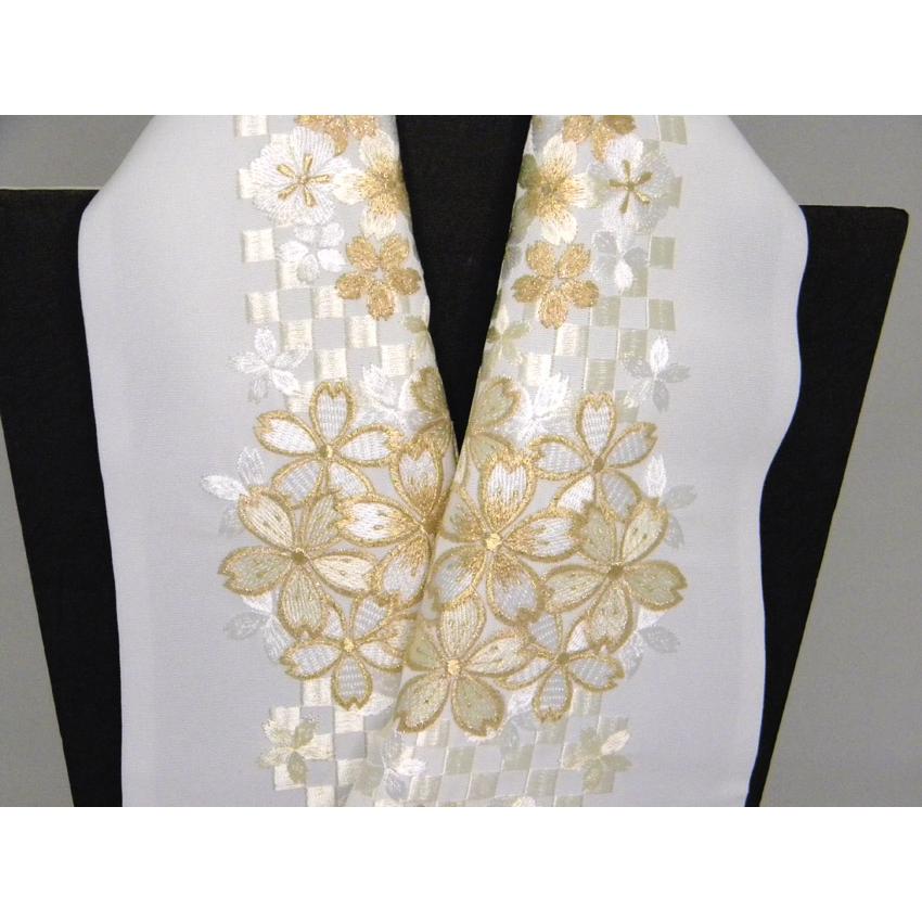 刺繍半衿 白銀地桜 シルエリー 振袖用・留袖・訪問着 振袖用半襟 刺繍半衿 白銀地桜 シルエリー 振袖用・留袖・訪問着 振袖用半襟