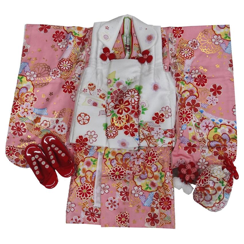被布セット 七五三 正絹 ピンクX白被布 フルセット 三才 五才 子供の