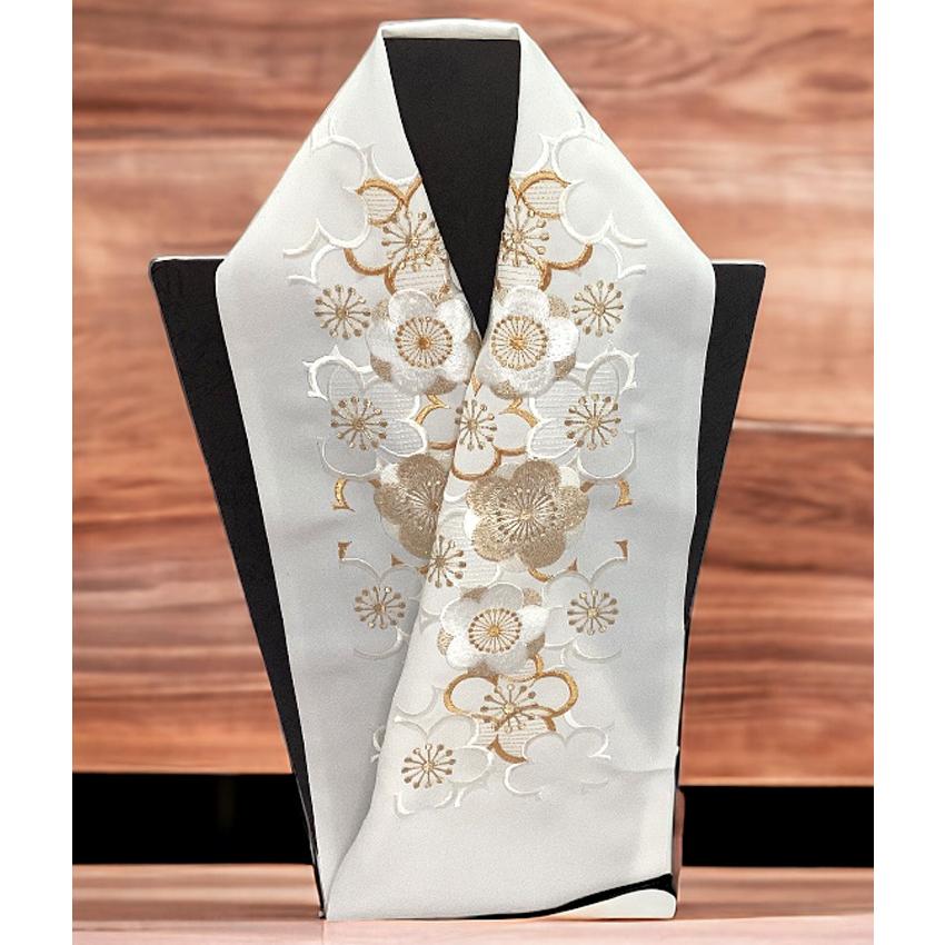 刺繍半衿 白金地梅シルエリー（新合繊） 振袖用・留袖・訪問着 振袖用 