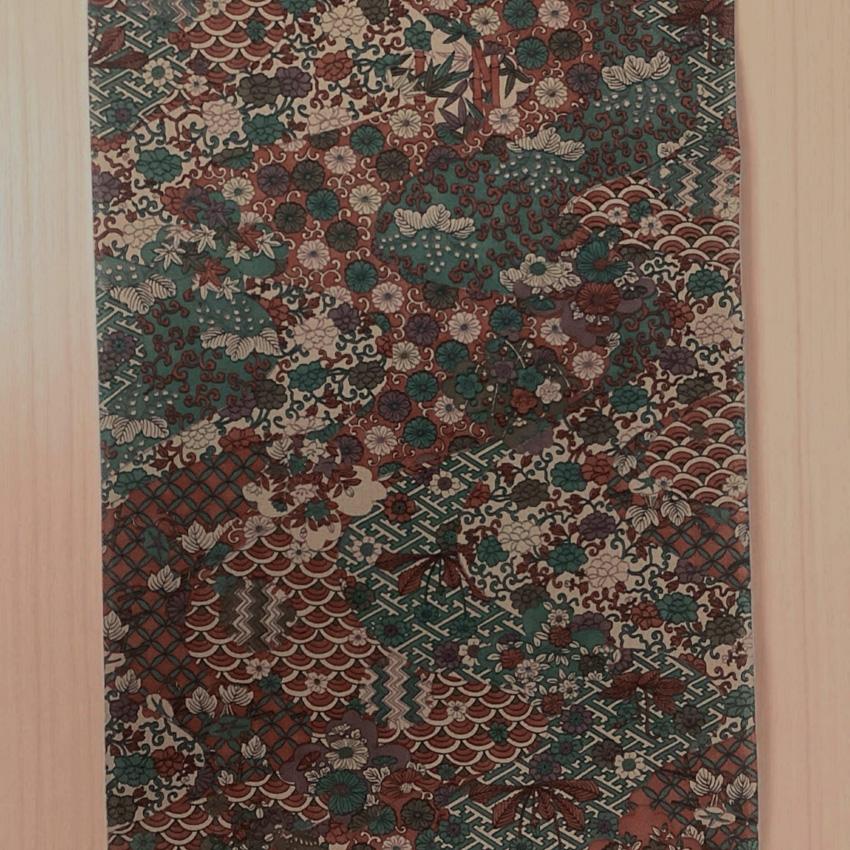 着物のはぎれ 正絹 更紗赤茶 京友禅小紋 反物切り売り 着物反物 : 京都