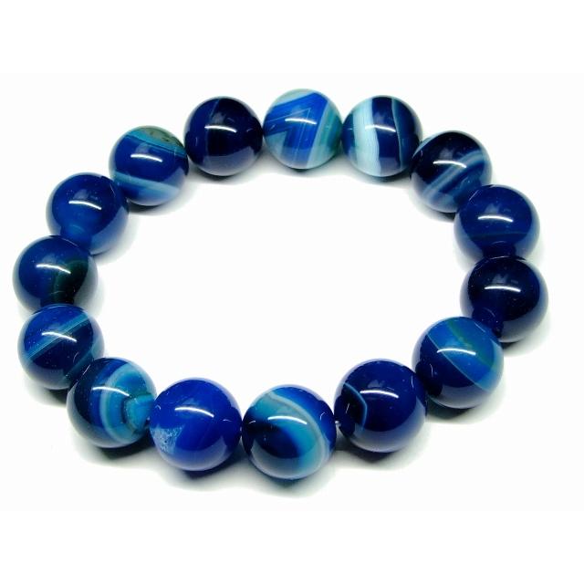 ≪18610≫○14mm○ブルー白縞 瑪瑙 メノウ○送料無料有○ブレスレット