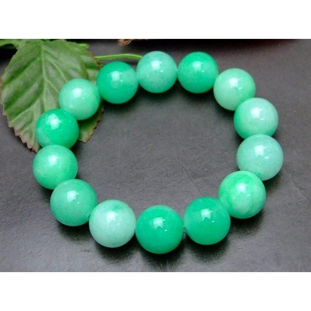 天然石 緑色ビーズブレスレット 緑入り柄入りひすい大玉約13mm天然石数珠ブレスレット本翡翠