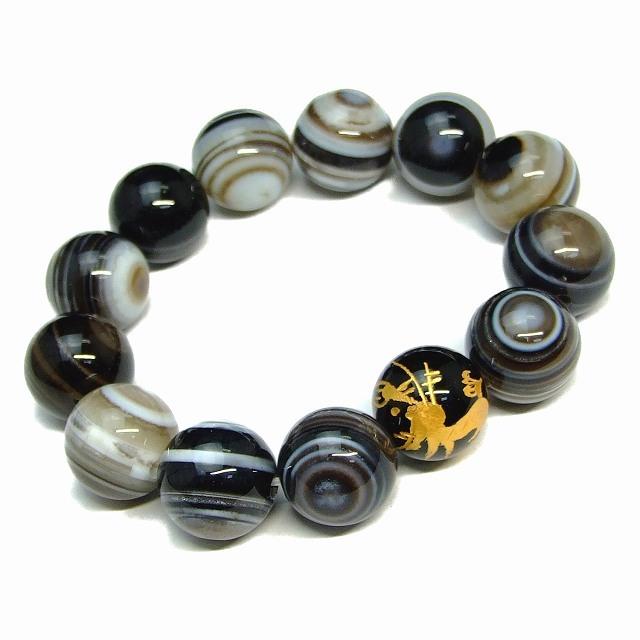 天然石 パワーストーン 58516 16mm 特級 黒天眼石 双眼 オニキス 龍