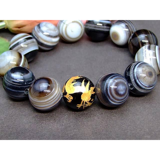 天然石 パワーストーン 58516 16mm 特級 黒天眼石 双眼 オニキス 龍