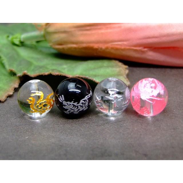 天然石ローズクォーツピンク彫四神【青龍】 ホワイトオニキス水晶1