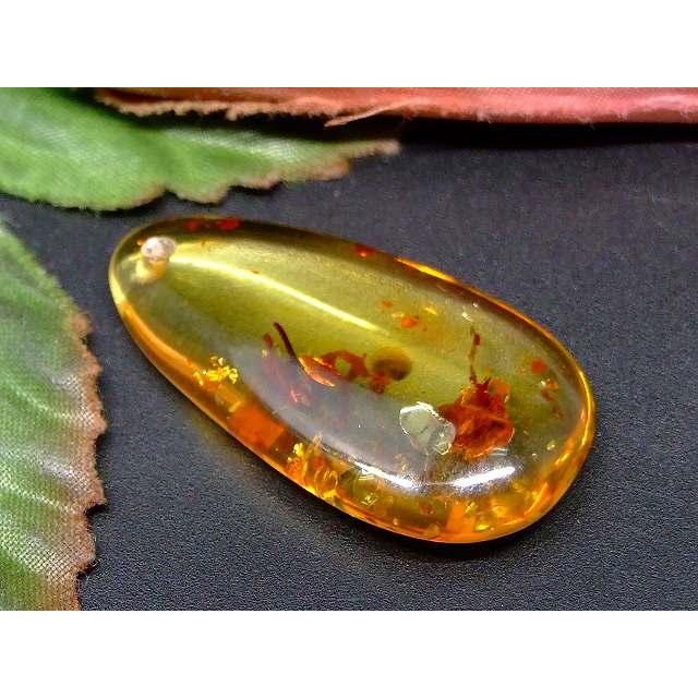 天然石 パワーストーン 65960 花アンバー 琥珀 33mm×17mm AA 1個売り 