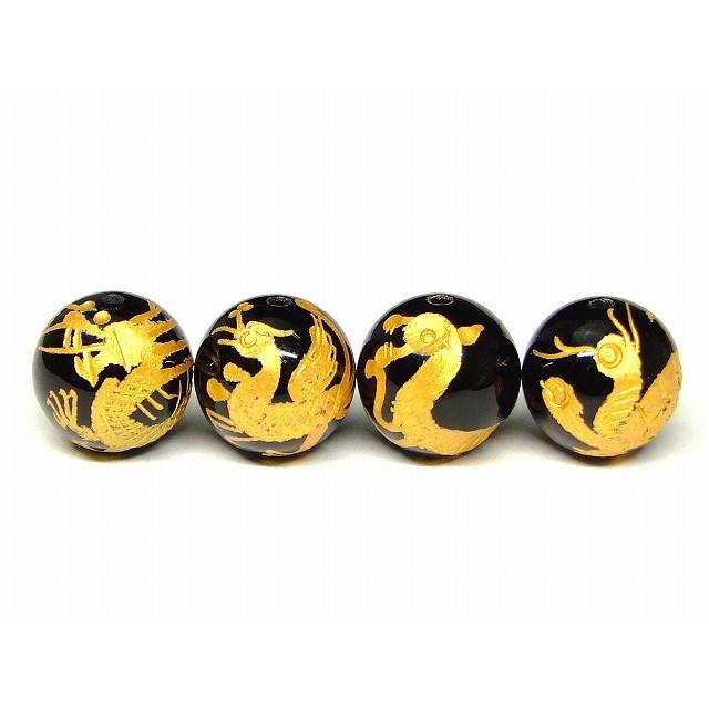 天然石 パワーストーン 66028 四神 14mm 手彫 オニキス 金箔 1set (各 