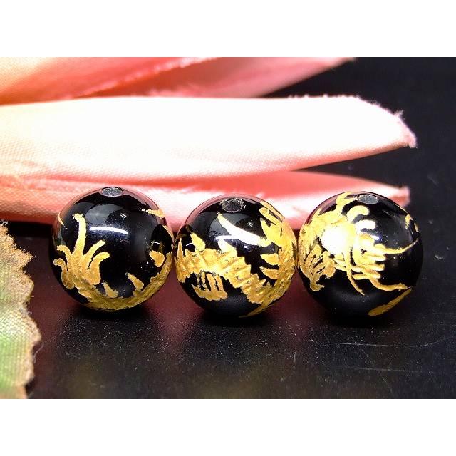 天然石 パワーストーン　　66035　　オニキス 12mm 1粒売り 龍 金彫り ブラジル産 送料無料有 |  | 01
