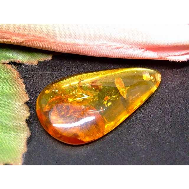 天然石 パワーストーン 66075 虹入り 花アンバー 琥珀 35mm×20mm AA 1