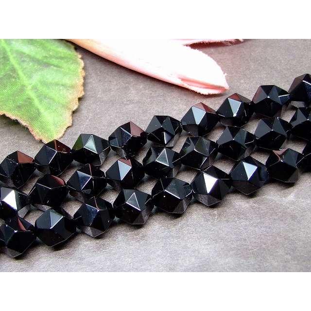 ちえ！モリオン　⑦ ≪g3-116K≫モリオン 黒水晶 10mm 5A スターカット 1連39cm 通し針