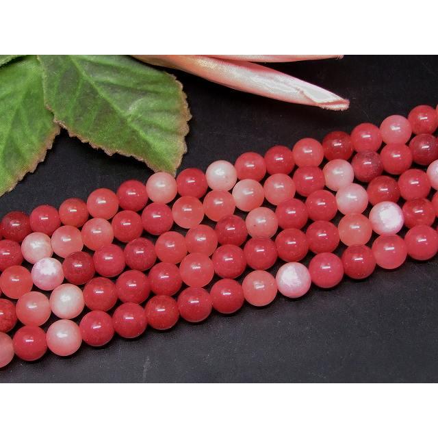 ≪g3-14C≫白赤 翡翠 8mm A ヒスイ ジェード ジェイド 1連39cm 通し針