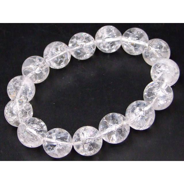 天然石 パワーストーン g3-1648E クラック水晶 14mm A ブレスレット