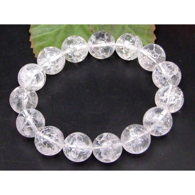 天然石 パワーストーン g3-1648E クラック水晶 14mm A ブレスレット