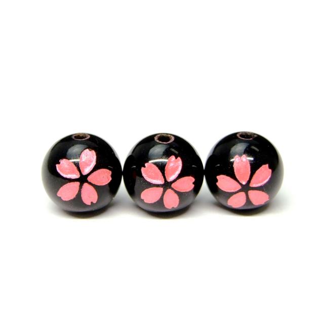 g3-2413C 桜彫り ピンク箔 オニキス 10mm 1粒売り 天然石