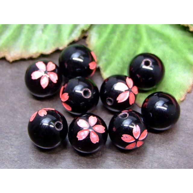 g3-2413C 桜彫り ピンク箔 オニキス 10mm 1粒売り 天然石