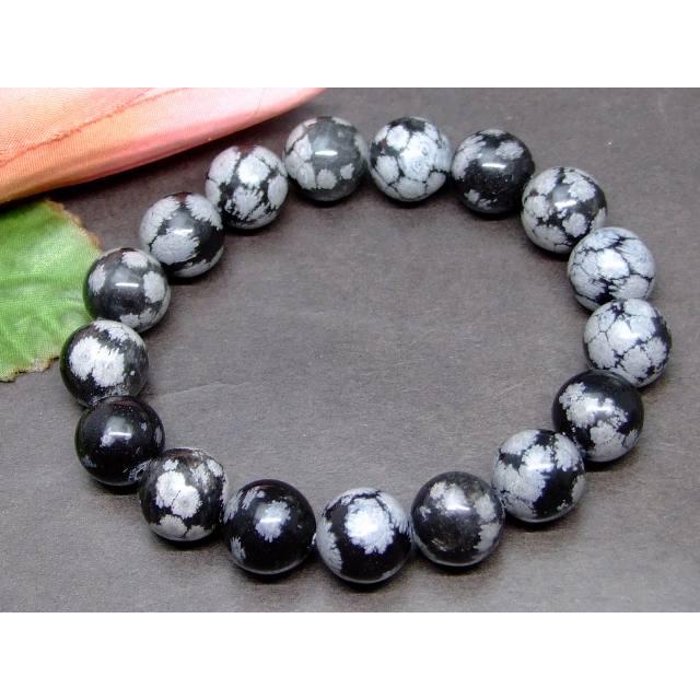 天然石 パワーストーン g3-389F スノーフレークオブシディアン 12mm