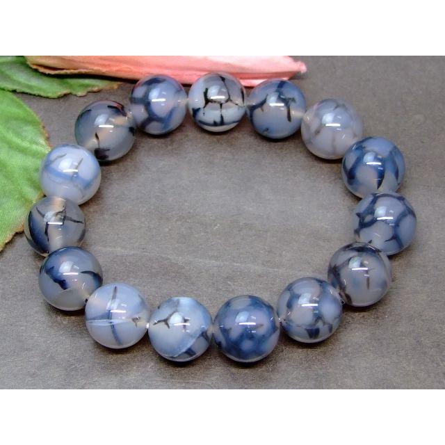 天然石 パワーストーン g3-957F 白黒龍紋瑪瑙 メノウ アゲート 14mm AA