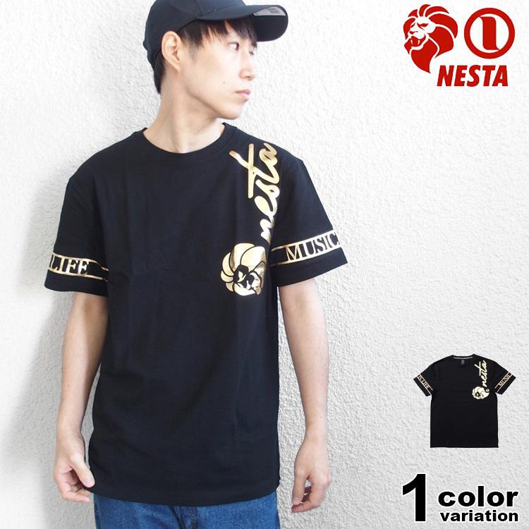 ネスタブランド Tシャツ NESTA BRAND メンズ 半袖 DRY ゴールド プリント ロゴ 袖 切替 大きいサイズ対応 トップス