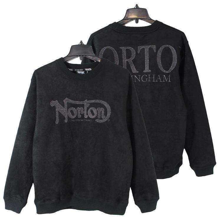 ノートン トレーナー クルーネック スウェット NORTON 撥水 裏ボア モイスト スウェード ラメ刺繍 トレーナー 大きいサイズ ブラック バイカー M-2XL [253N1301B] ノートン（NORTON） トレーナー クルーネック 撥水 裏ボア モイスト