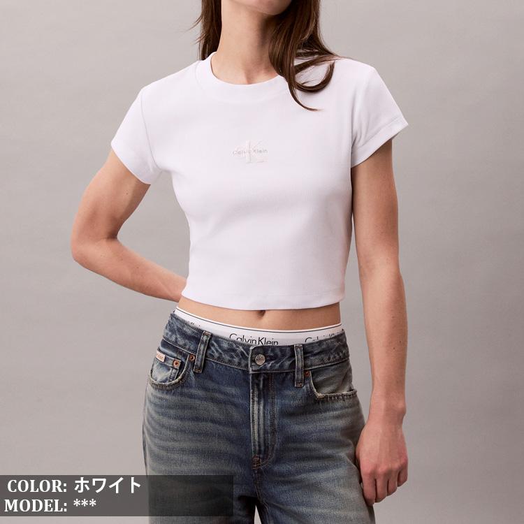 新品未使用 カルバンクライン ロゴ入りクロップドTシャツ 白S Calvin Klein（カルバン・クライン） クロップ Tシャツ ショート丈