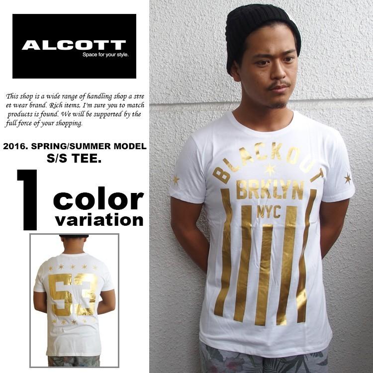 Alcott アルコット ロング丈 Tシャツ 半袖 メンズ ゴールド箔 2016新作 Alcott アルコット ロング丈 Tシャツ 半袖 メンズ ゴールド箔 2016新作