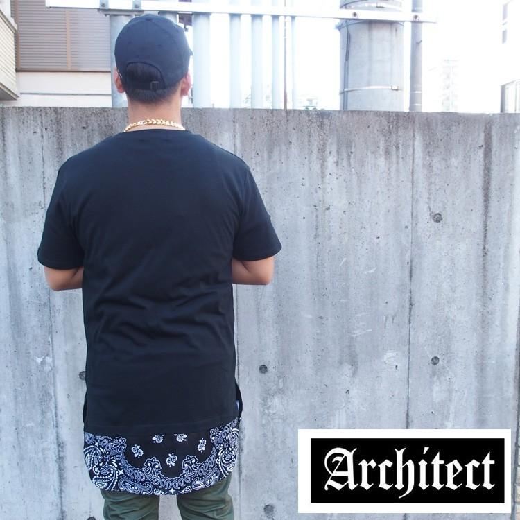 ロング丈 Tシャツ メンズ ペイズリー 切り替え モード ストリート 丈長