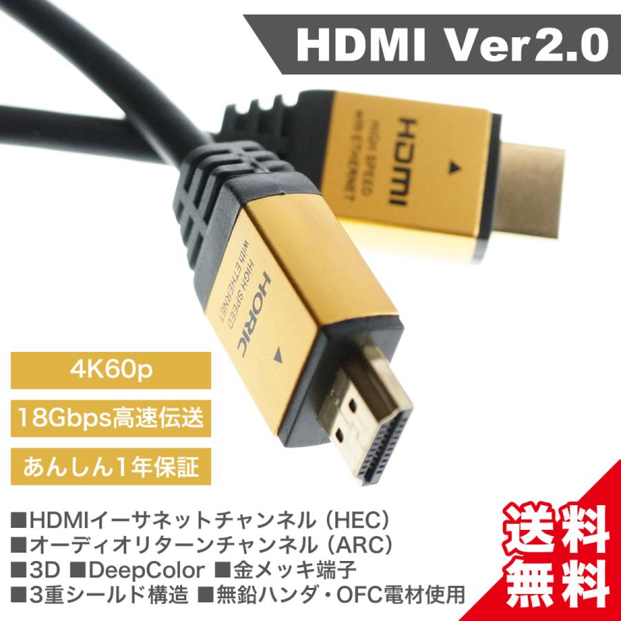 HDMIケーブル 1m 18Gbps 4K 60p HDR テレビ モニタ 対応 Ver2.0 ゴールド/シルバー HORIC [881GD/882SV]｜hipregio-yh｜04