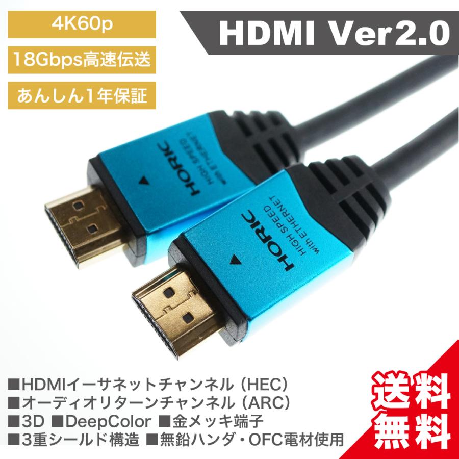 HDMIケーブル 1.5m 18Gbps 4K 60p HDR テレビ モニタ 対応 Ver2.0 選べる5色 HORIC [891GD/892SV/893BL/894RD/039BK]｜hipregio-yh｜07